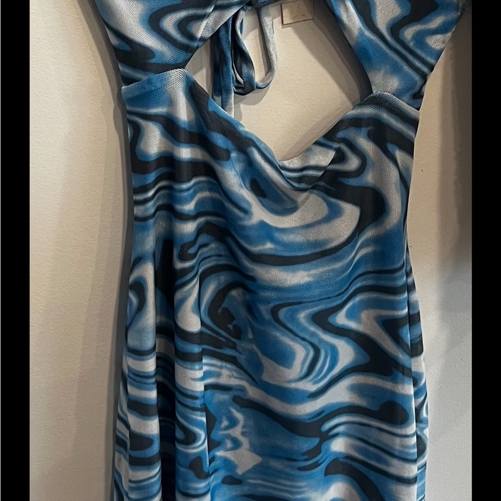 Princess Polly Blue Swirl Cowl Neck Dress